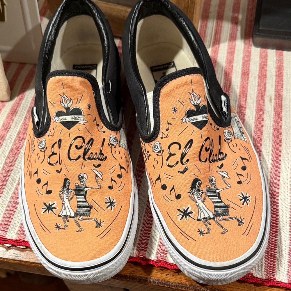 Vans El Club Slip-On Sneakers - Black and Orange